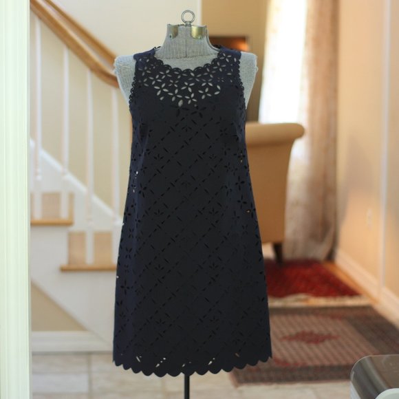 J. CREW Perforated Navy Blue Sleeveless Dress - Picture 1 of 6